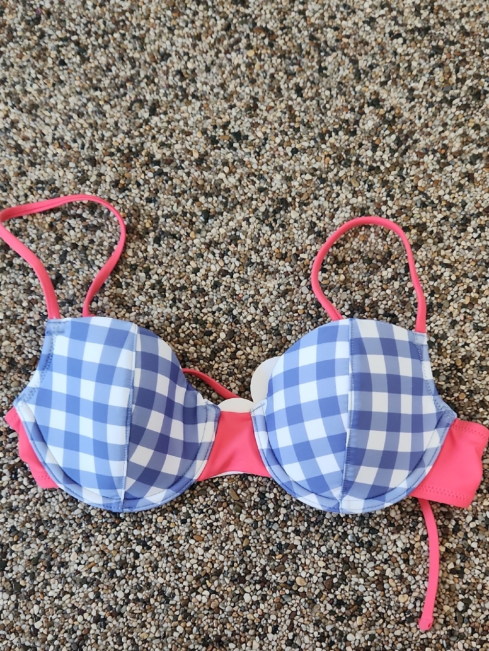Sugar Coast Gingham Blue & Pink‎ Bikini Top, Size Medium